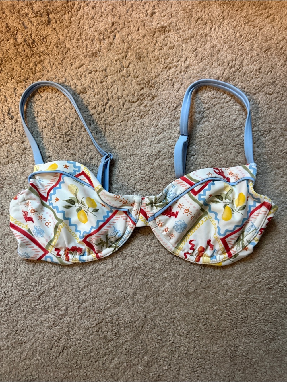 Abercrombie & Fitch Lemon Patchwork Swim Top - Light Blue Straps